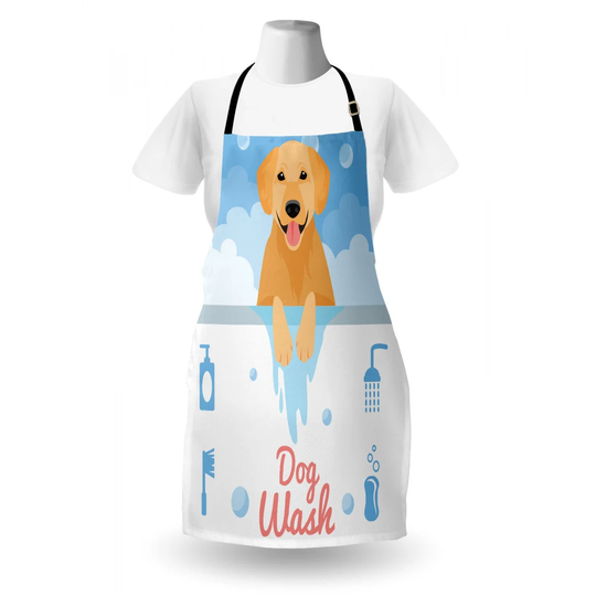 Dog Washing in Bathtub Cartoon Foam and Soap Hygiene Apron