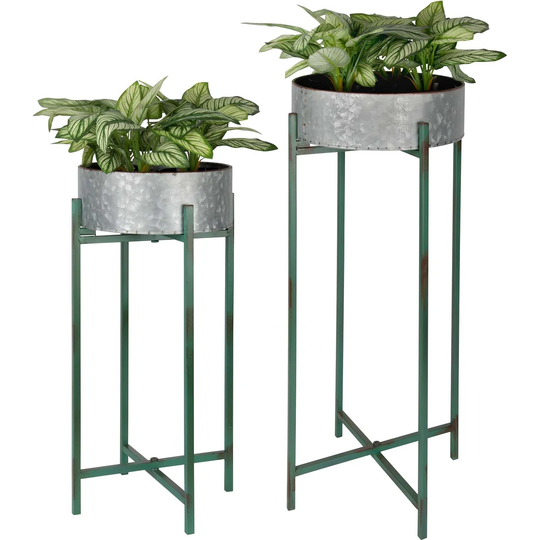 Round Planter On Iron Stand (Set Of 2)