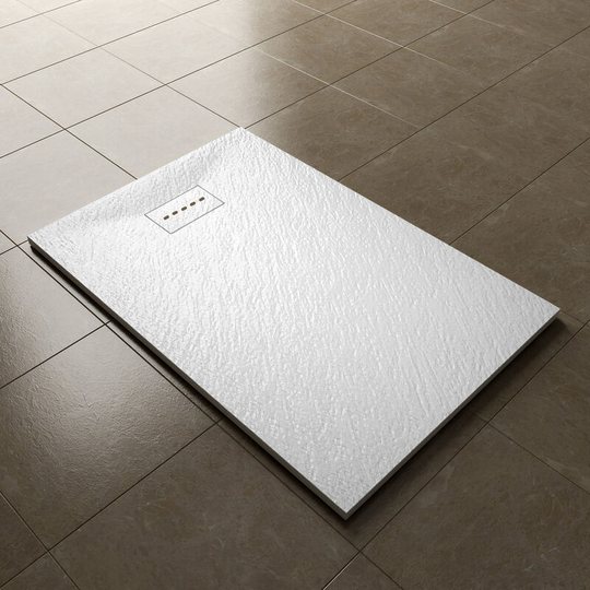 1200x800mm Slip-Resistance Shower Tray White Slate Effect Square Shower Enclosure Base with Waste Trap and Drain Cover - Elegant