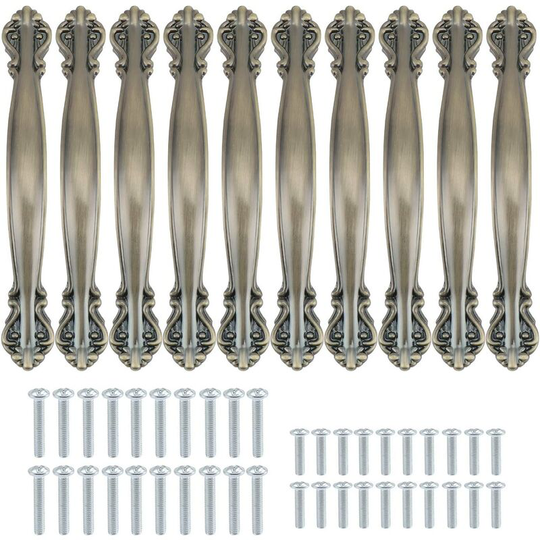 Set of 10 vintage cabinet handles in the shape of an antique arch - furniture door handles 14.5 cm long (96 mm distance between holes) - green bronze