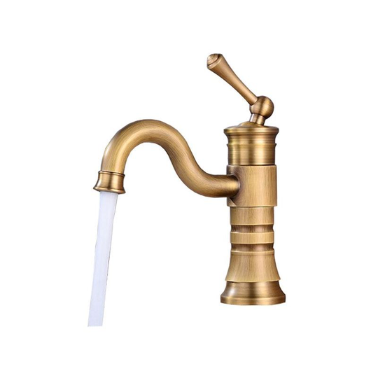 Short Retro Antique Brass Basin Sink Tap Faucet Single Lever
