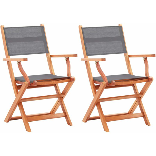 Folding Garden Chairs 2 pcs Grey Solid Eucalyptus Wood and Textilene Vidaxl Grey