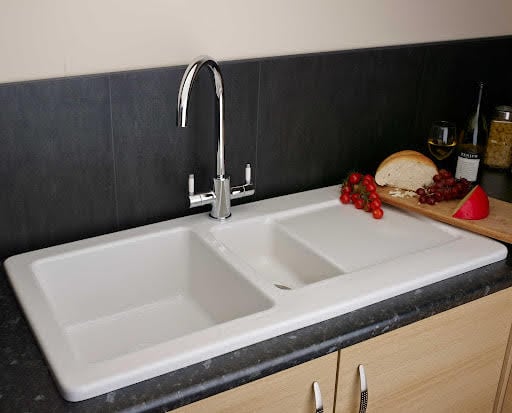Reginox Rl 501 1.5 Bowl White Ceramic Kitchen Sink with Drainer - RL 501 CW