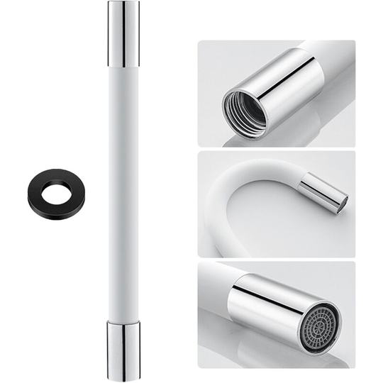360 Degree Faucet Sprayer Extension Hose Silicone Extension Tube with Leakproof Gasket Bubbler Flexible Faucet Extender Water Hose,White,50cm