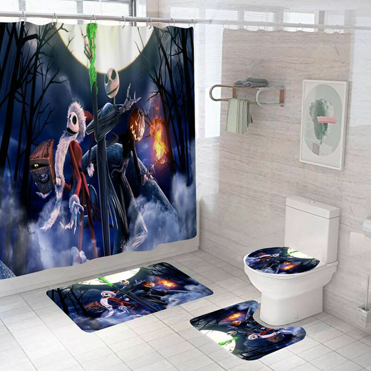 Joker Halloween Shower Curtain Sets, Halloween Bathroom Decor Set 71 inch x 71 inch - Shower Curtain with Mat, Toilet Lid Cover, Bath Mat - Halloween
