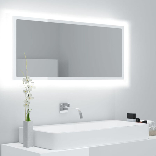 Led Bathroom Mirror High Gloss White 100x8.5x37 cm Chipboard