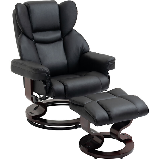 Homcom - pu Leather Manual Reclining Armchair Footstool Set Padded Seat Black - Black