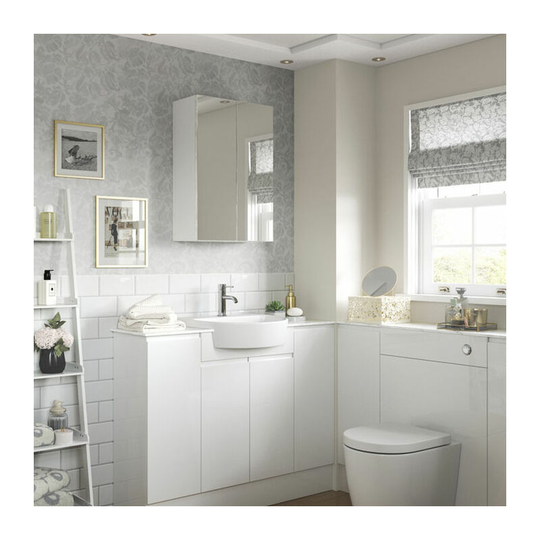 Bergen 2-Door Mirrored Bathroom Cabinet 500mm Wide - White Gloss - Signature