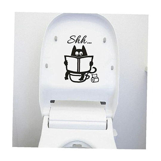 2PCS Cute Cartoon Cat Shh Toilet Stickers Bathroom Door Funny Decal Toilet Seat Removable Poster Vinyl Art Mural 7.8×9in