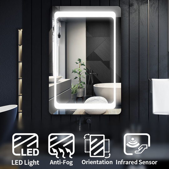 Bathroom Mirror Aluminium Framed Illuminated Mirror Light 900x600mm Bathroom Mirror with ir Sensor Switch - Elegant