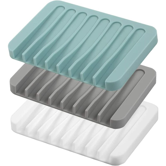 Ilovemilan - Self draining soap tray, 3 pieces of silicone soap dispenser, soap rack of waterfall drain for bathroom, prolongs the service life of