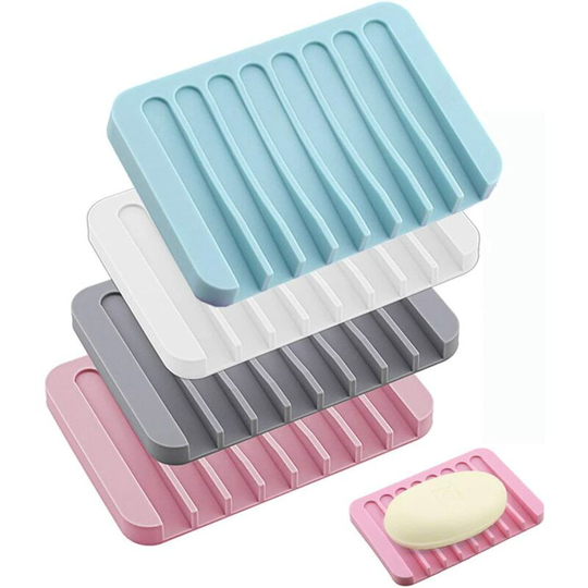 4-piece soap carrier, silicone soap dish with drain, set 4 pieces, non-slip soap dish