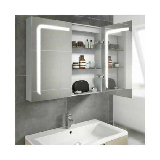 Stratus 60 Aluminium led Double Door Bathroom Cabinet 700mm h x 600mm w x 150mm d - HIB