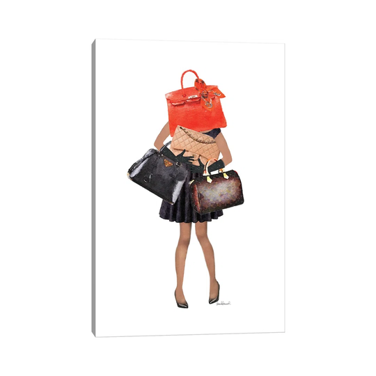 Girl Overloaded With Hand Bags I - Wrapped Canvas Painting