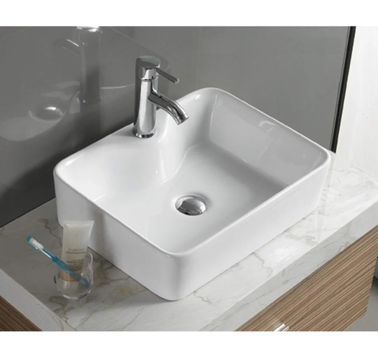 Cales White Ceramic Rectangular Bathroom Sink