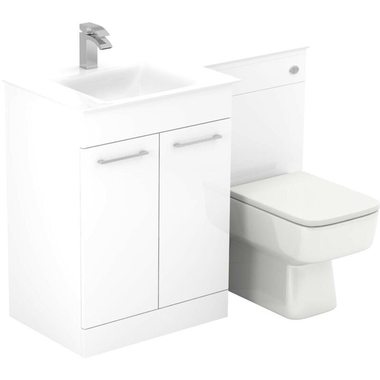 Wholesale Domestic - Venice Square White Glass 1100mm Left Hand 2 Door Gloss White Vanity Unit Toilet Suite - White
