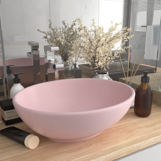 Luxury Basin Oval-shaped Matt Pink 40x33 cm Ceramic - Pink