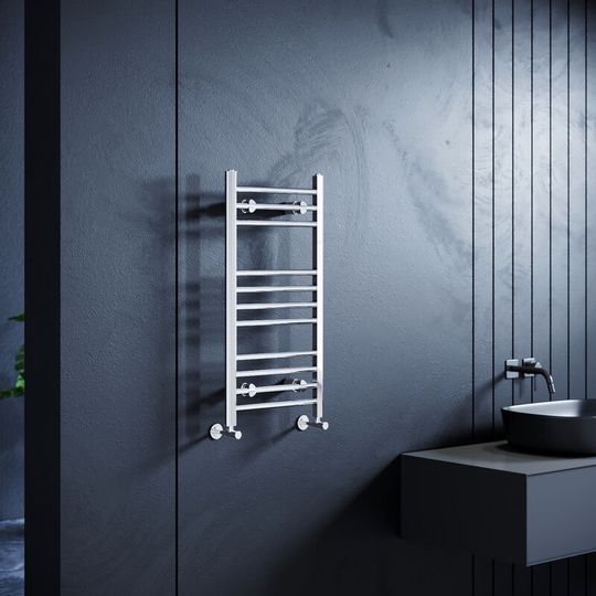 Elegant - 800 x 400 mm Chrome Designer Flat Panel Towel Rail Radiator Bathroom Heated