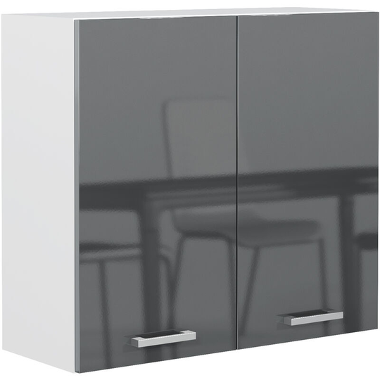 Grey Gloss Kitchen Unit 80cm 800mm Wall Cabinet 2 Door Cupboard Soft Close Luxe - Grey High Gloss