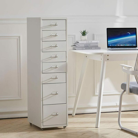 Livingandhome Office Rolling File Cabinet with 8 Drawers Shelf and Wheels, White