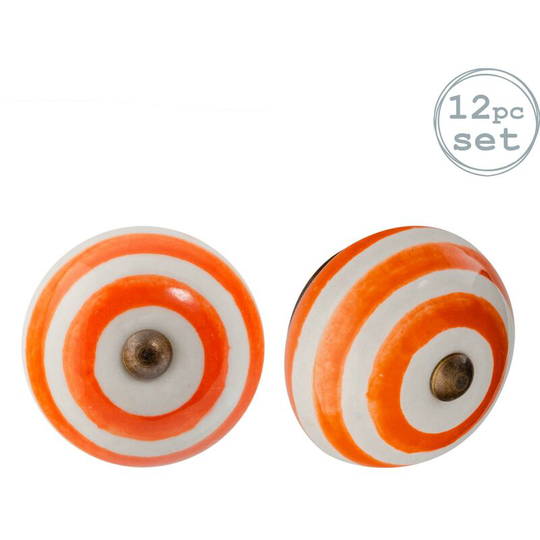 Round Ceramic Cabinet Knobs - Orange Stripe - Pack of 12 - Nicola Spring