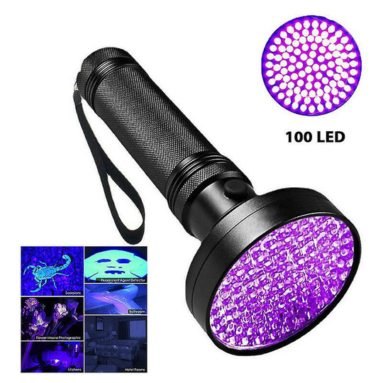Sunflowergb - 100LED Powerful uv Light Flashlight 395nm Ultraviolet Detector Flashlight for Home and Hotel