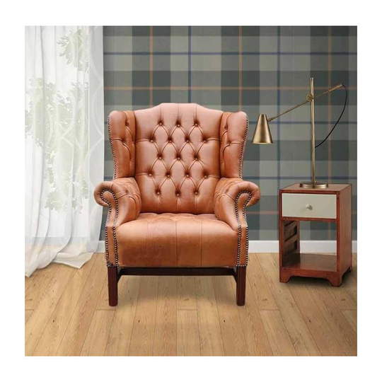 Tan Chesterfield Churchill High Back Wing chair | DesignerSofas4U