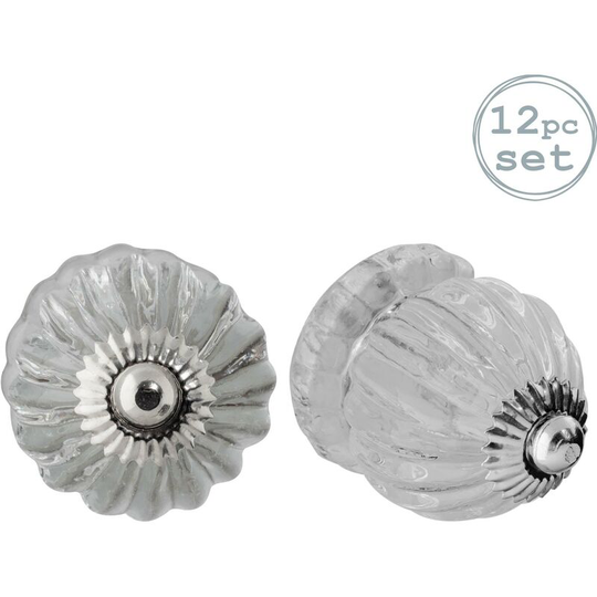 Glass Cabinet Knobs - Button - Pack of 12 - Nicola Spring