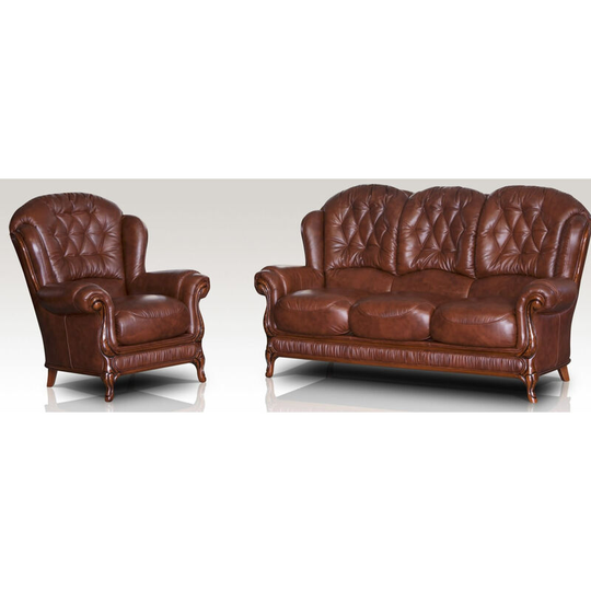 Arizona 3 Seater + Armchair Genuine Italian Tabak Brown Leather Sofa Suite Offer