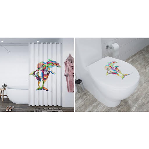 Stephen Brown Hannah McWave Dolphin Shower Curtain & Toilet Seat Bathroom Accessory Set