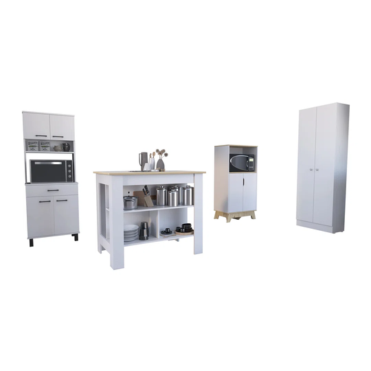 Z Line Kitchen Set, Z-65 Auxiliary Microwave Cabinet + Z-60 Buffet Kitchen Cabinet + Z-60 2 Door High Kitchen Cupboard + Cala Kitchen Island