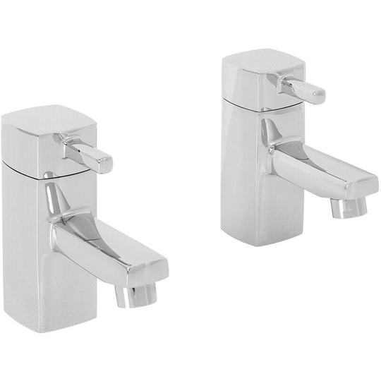 NRG - Modern Square Bathroom Chrome Twin Hot and Cold Sink Basin Taps Brass Faucet Pair