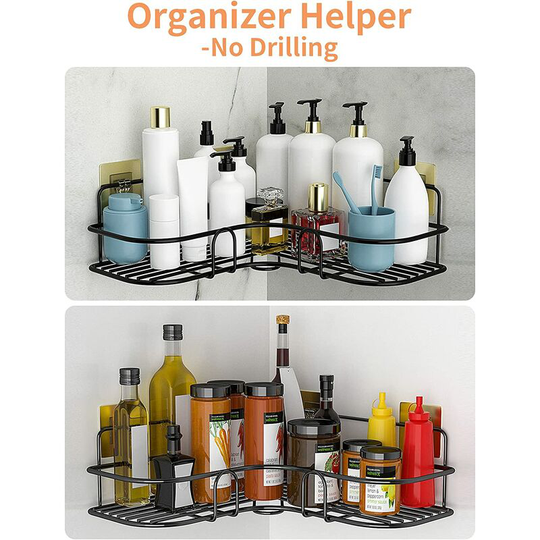 Corner Shower Caddy Shelf, 2-Pack Wall Mounted Shower Bathroom Shelf, Storage Organizer for Bathroom, Dorm and Kitchen (Black)