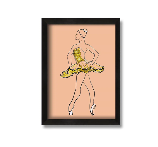 Golden White Ballerina - Picture Frame Painting on Canvas