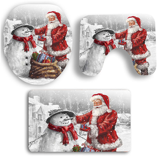 3 pcs Christmas Santa Claus Toilet Covers Bathroom Mats