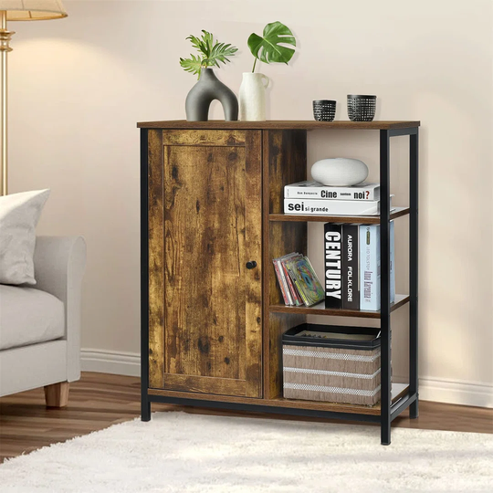 Industrial Storage Cabinet, Floor Standing Sideboard With Adjustable Shelves, Display Organizer Unit Cupboard, 70 X 30 X 81Cm