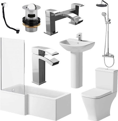 Marseille Complete Bathroom Suite Bundle with L Shape Shower Bath - Left Hand 1700mm