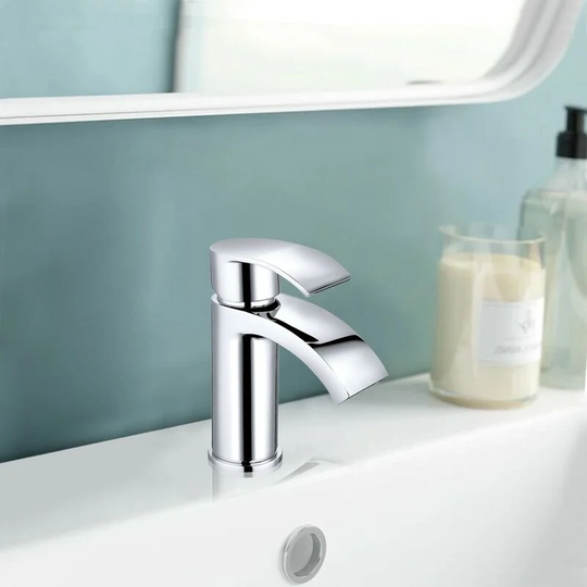 Waterfall Bathroom Basin Tap Sink Mixer Faucet Chrome Curved - Aquariss