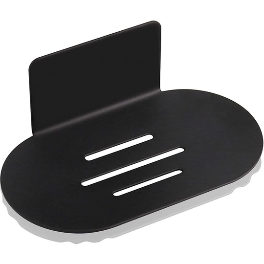 Perlerare - Self Adhesive Wall Mounted Soap Dish, Stainless Steel Shower Soap Dish, No Drilling Soap Dish for Bathroom Kitchen (Black)