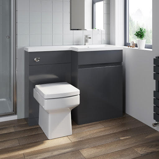 Artis Flat Pack Basin Vanity Unit & Royan Toilet Combination - 1100mm Grey Gloss Right Hand