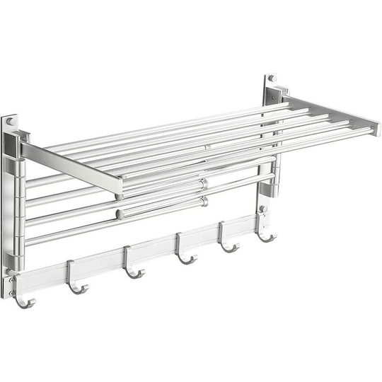 Stainless Steel Towel Rack Silver Towel Rail Bathroom Storage Shelf with Multi Towel Bar Wall Mounted Towel Holder with Hooks for Bathroom Hotel