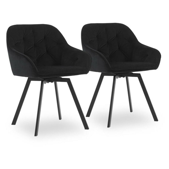 2 x Dining Chairs, Velvet Thick Padded 360°Swivel Armchair with Backrest and Metal Legs, Black