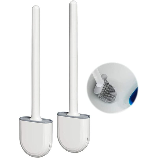 Toilet Brush (2 Pack) Silicone toilet brush, toilet brush and holder with soft bristles and non-slip grip - clean and dry quickly