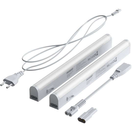 Under Cabinet led Strip Light Set 2x 28cm Connectable Linkable Mains Powered Switched Kitchen Lighting - Monzana