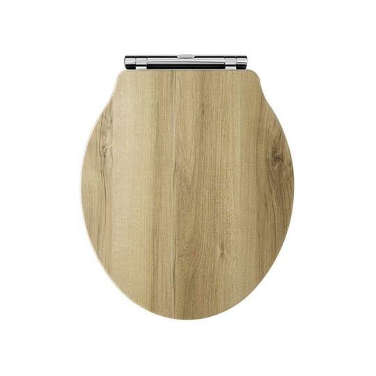 Chancery Soft Close Toilet Seat Natural Walnut Chrome Hinges - Hudson Reed