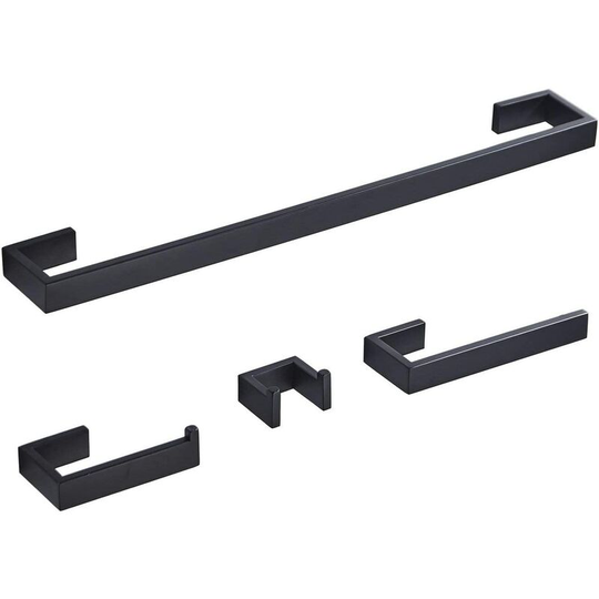 Toilet Paper Holder Towel Rack Towel Ring Bathroom Accessories - Black (Set of 4)