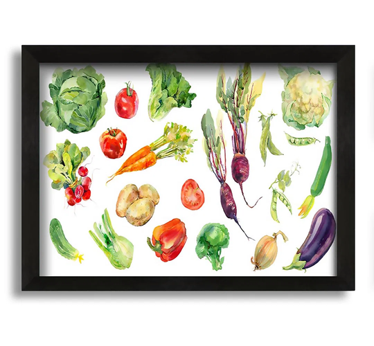 Selection of Watercolour Vegetables - Picture Frame Painting on Canvas