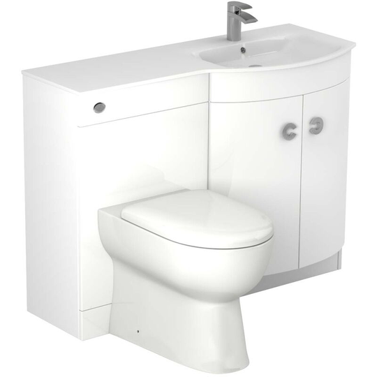Wholesale Domestic - Venice Curved White Glass 1100mm Right Hand Gloss White Vanity Unit Toilet Suite - White