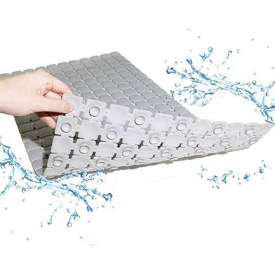 Kartokner - 38.5*68cm Bathtub Shower Non Slip Mats, Bath Mat with Drain Hole and Strong Suction Cup (Light Grey)