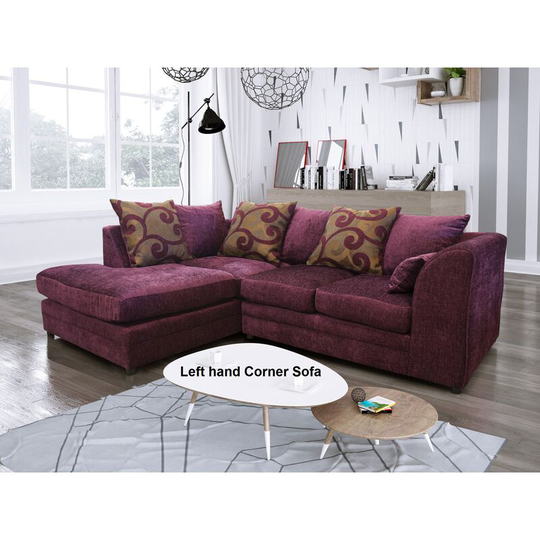 Zina Left Hand Facing Chenille Fabric Corner Sofa - Aubergine